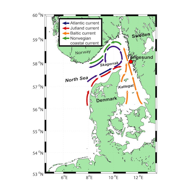 Map of the Skagerrak with currents and Tångesund